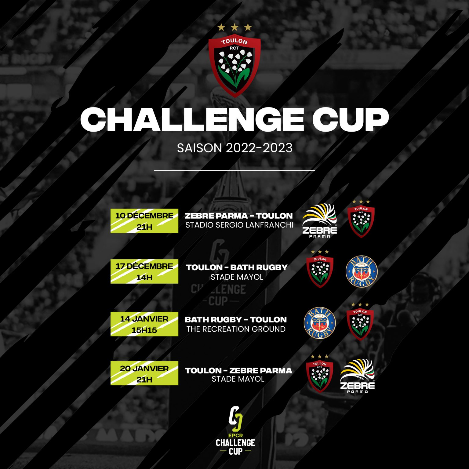 EPCR Challenge Cup les dates officielles RCT Rugby Club Toulonnais